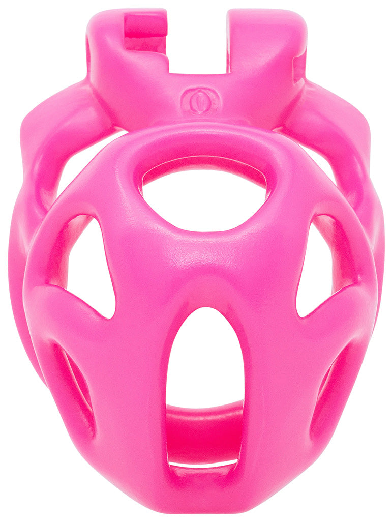 The front of a pink Hera barrel lock cage in XS size.