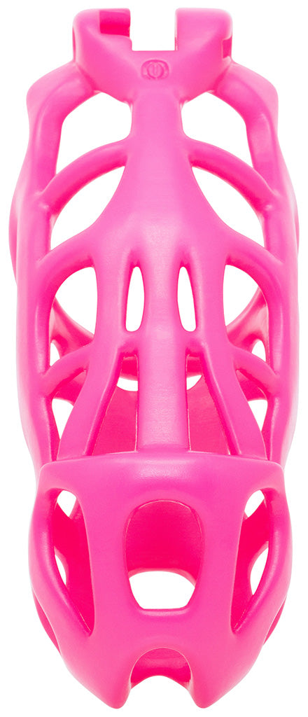 The front of a pink Hera barrel lock cage in XXL size.