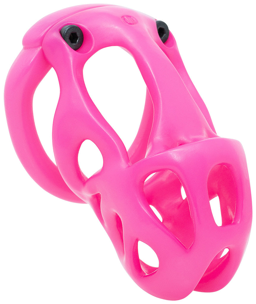 Pink Hera chastity kit in medium size with a hexlock system.