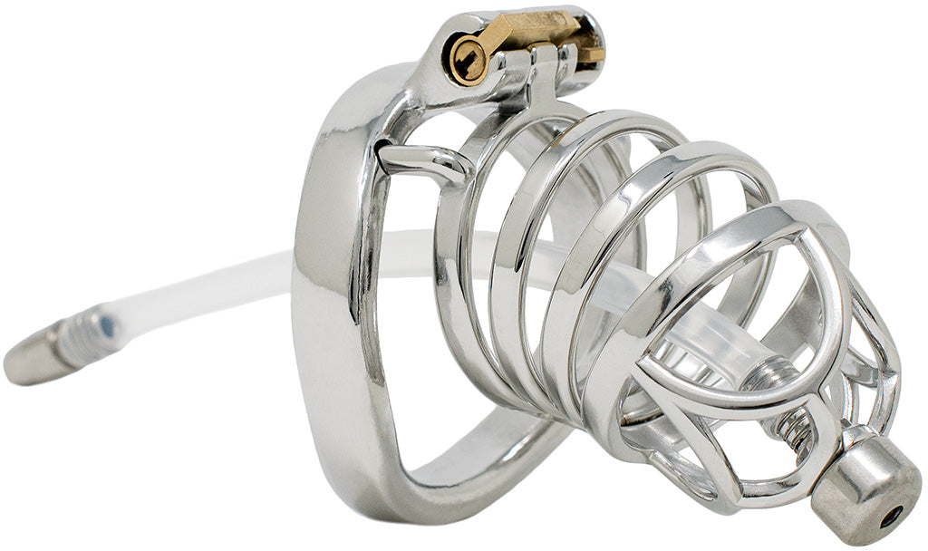 JTS S202 XL chastity device with a urethral tube and curved ring