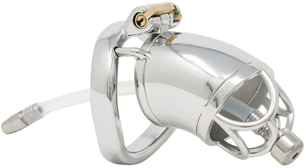 JTS S204 large chastity device with a urethral tube and curved ring